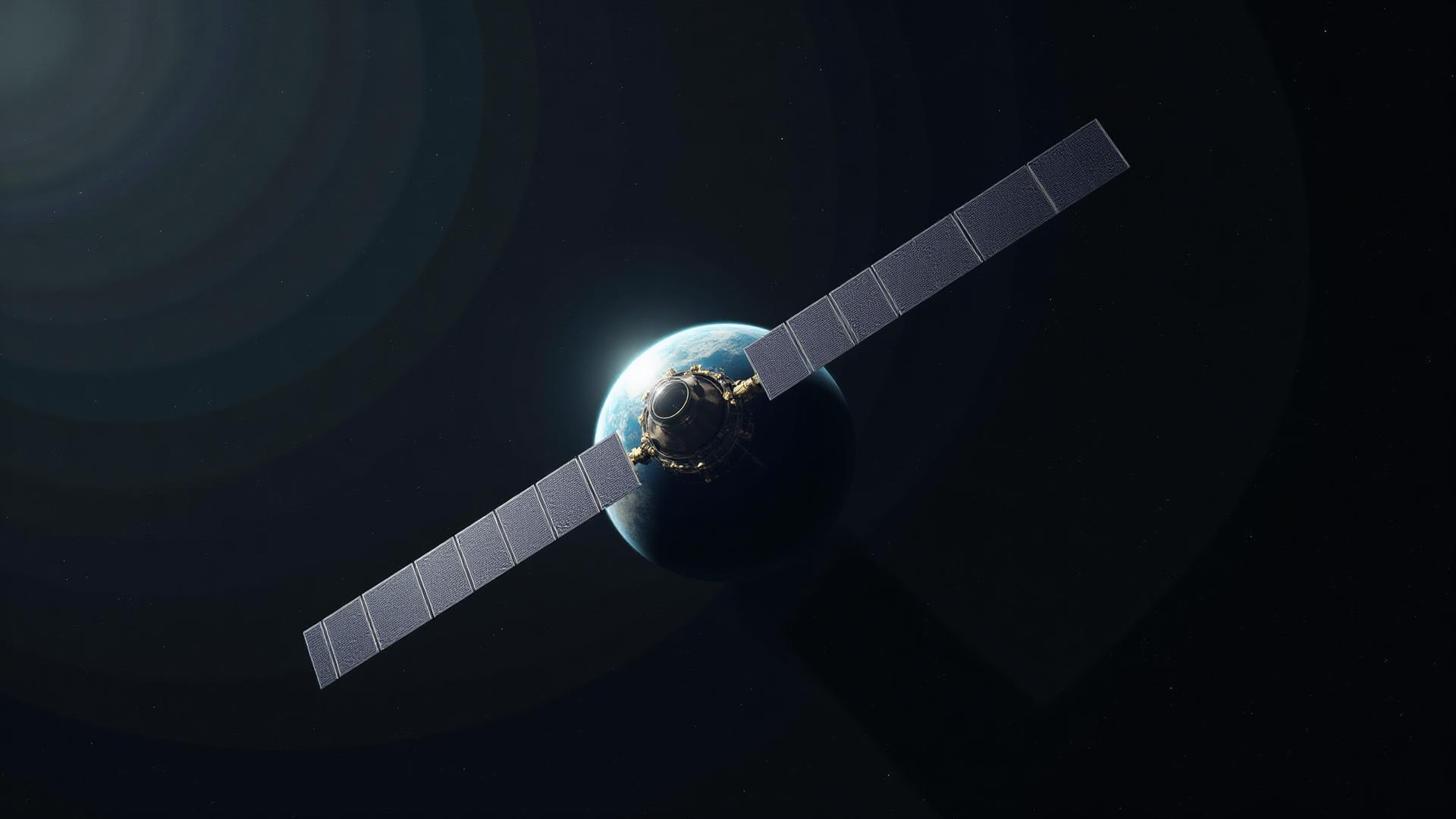 Space background with satellites and solar panels in orbit